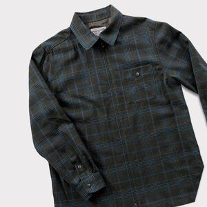 Vtg Pendleton Virgin Wool Zip Up Plaid Collared Shirt Navy & Dark Green Size M